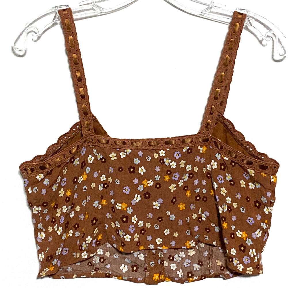 LA Hearts Brown Floral Coquette Crop Top S Lace Bow Milkmaid Cottage Boho NWT - Picture 2 of 9